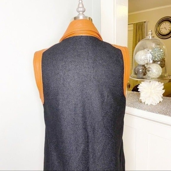 Mural Brown Leather & Wool Zip Up Vest Moto Jacket Small - Picture 9 of 12